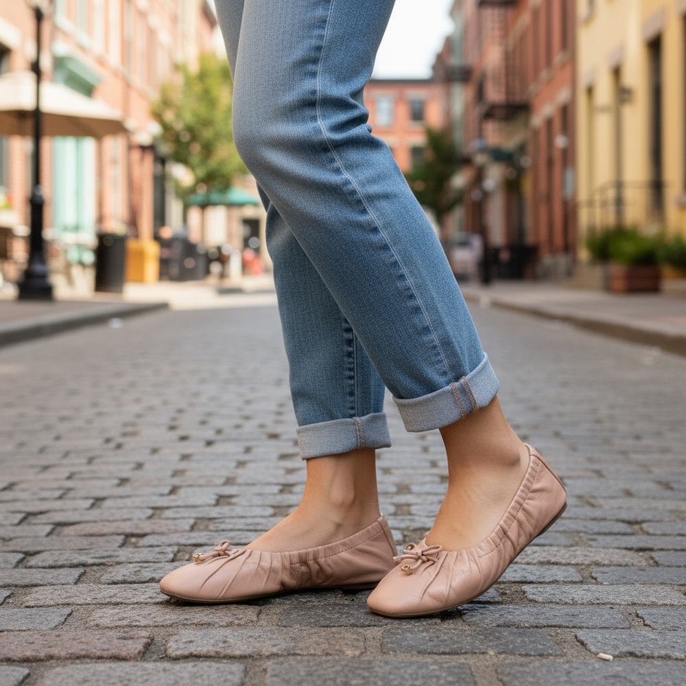 Coach Women's Beige Leather Flats - Picture 2 of 9